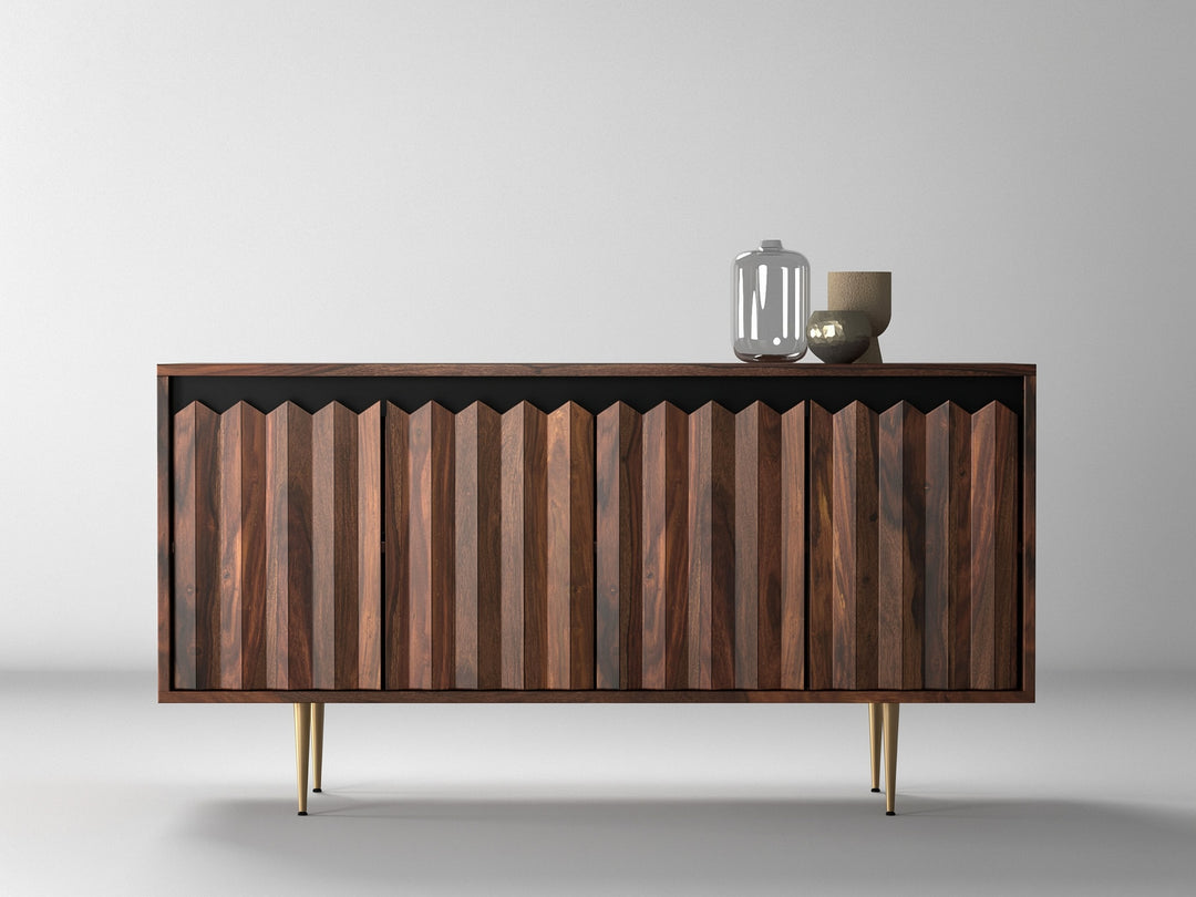Sideboard, solid sheesham wood and steel, 4 doors