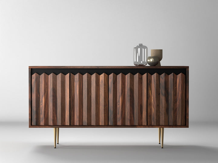 Sideboard, solid sheesham wood and steel, 4 doors