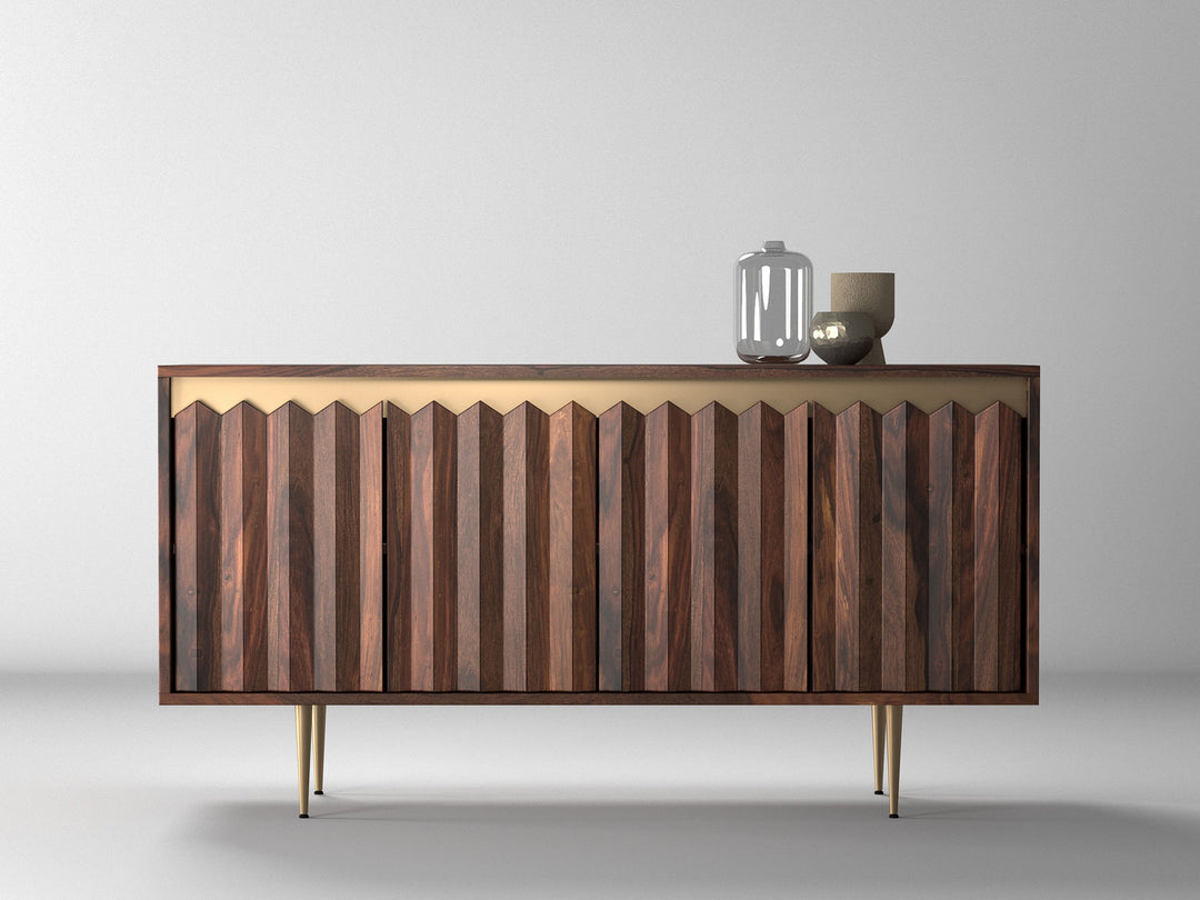 Sideboard, solid sheesham wood and steel, 4 doors