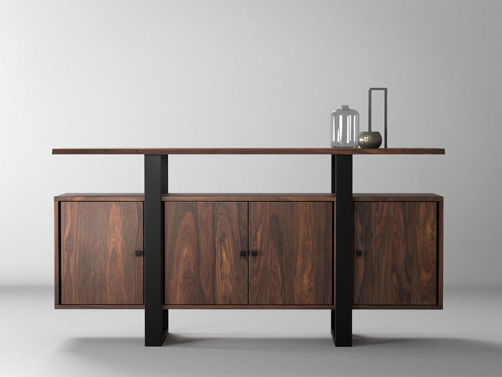 Sideboard, solid sheesham wood and steel, 4 doors