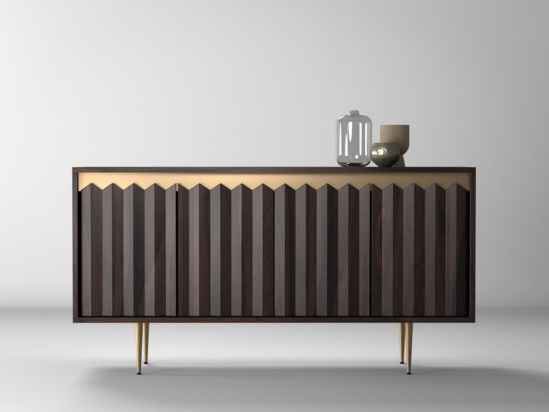 Sideboard, solid sheesham wood and steel, 4 doors