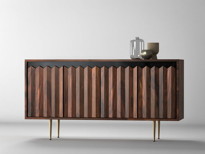 Sideboard, solid sheesham wood and steel, 4 doors