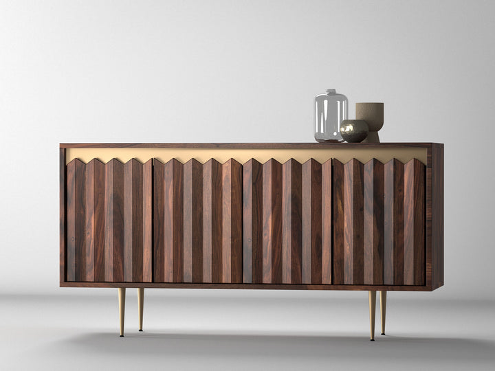 Sideboard, solid sheesham wood and steel, 4 doors