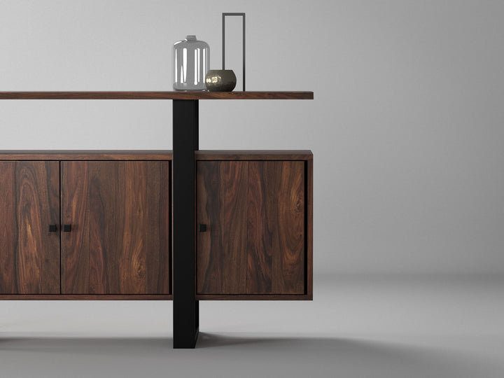 Sideboard, solid sheesham wood and steel, 4 doors