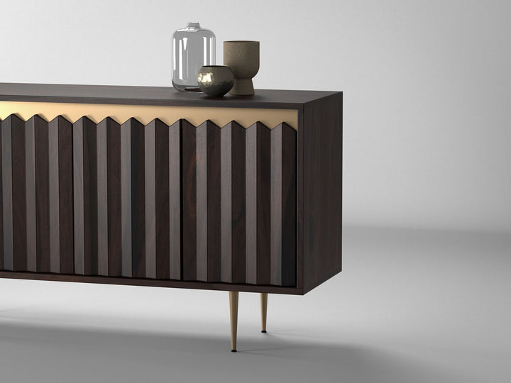 Sideboard, solid sheesham wood and steel, 4 doors