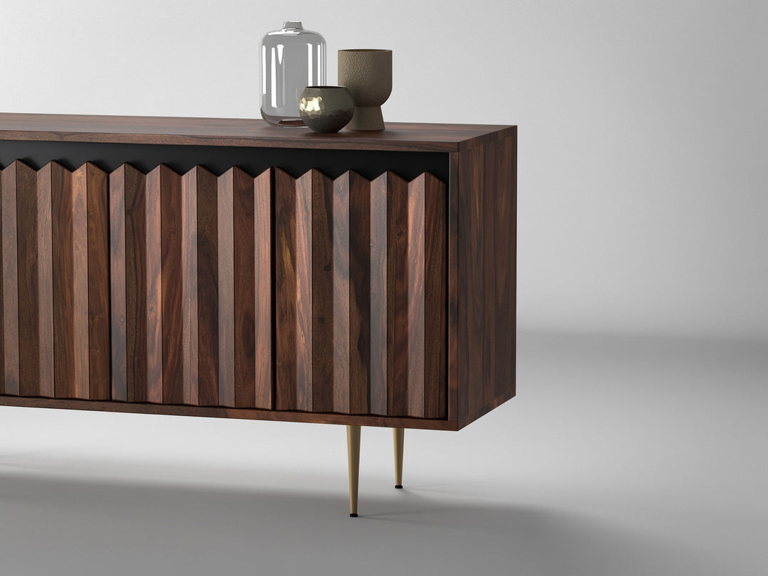 Sideboard, solid sheesham wood and steel, 4 doors