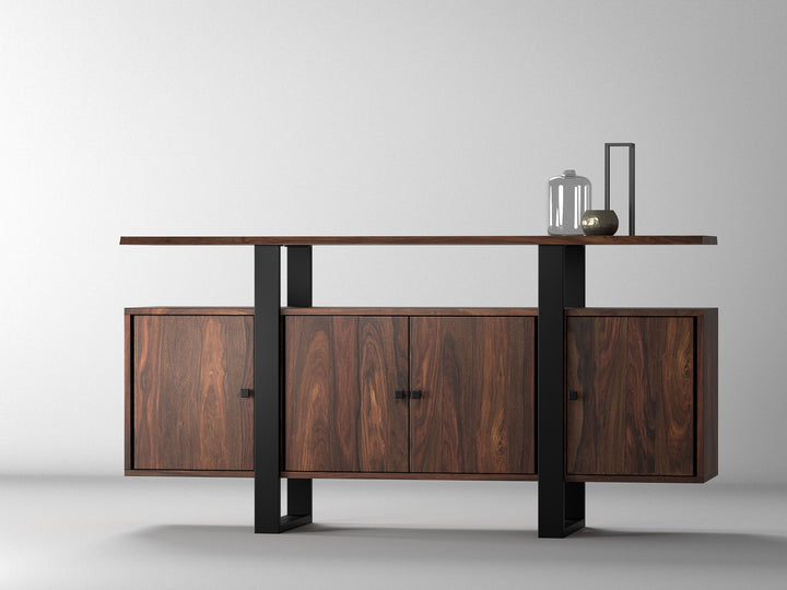 Sideboard, solid sheesham wood and steel, 4 doors