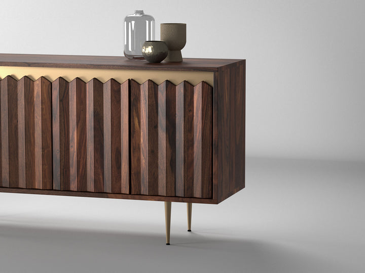 Sideboard, solid sheesham wood and steel, 4 doors