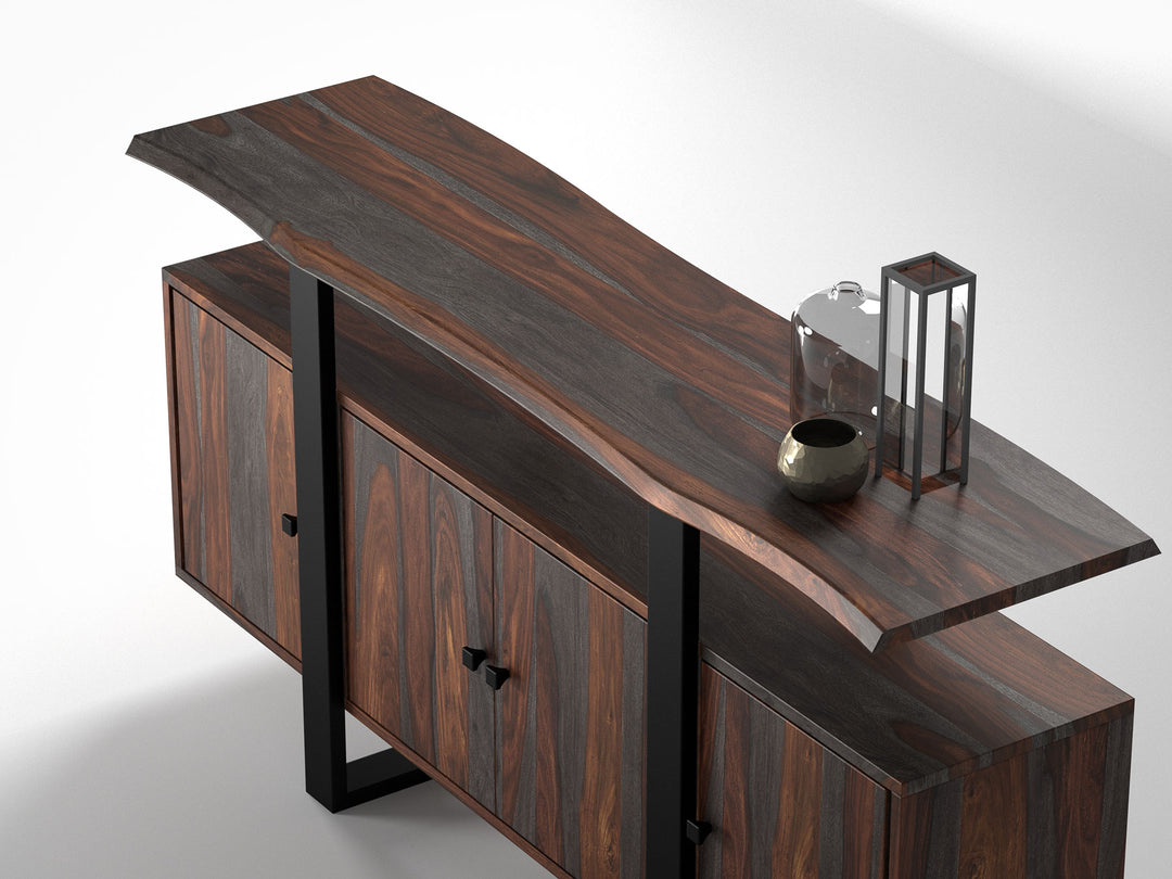 Sideboard, solid sheesham wood and steel, 4 doors