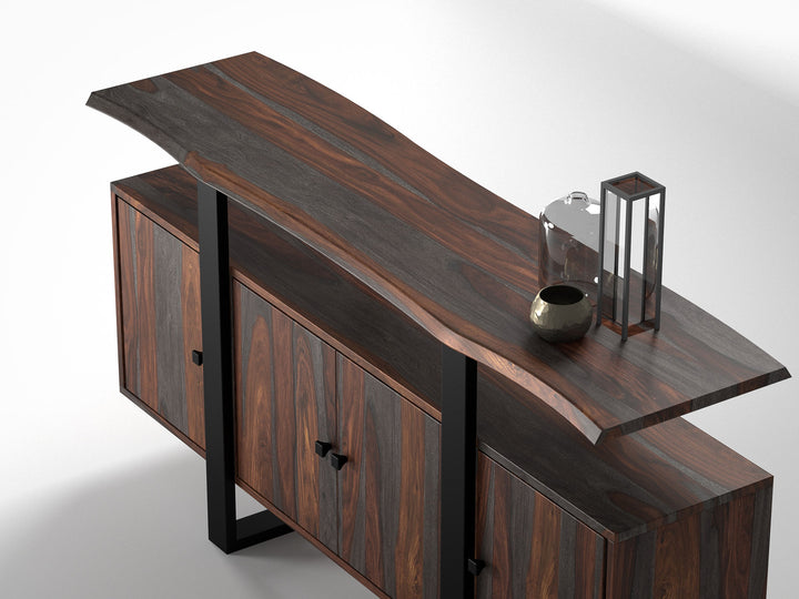 Sideboard, solid sheesham wood and steel, 4 doors