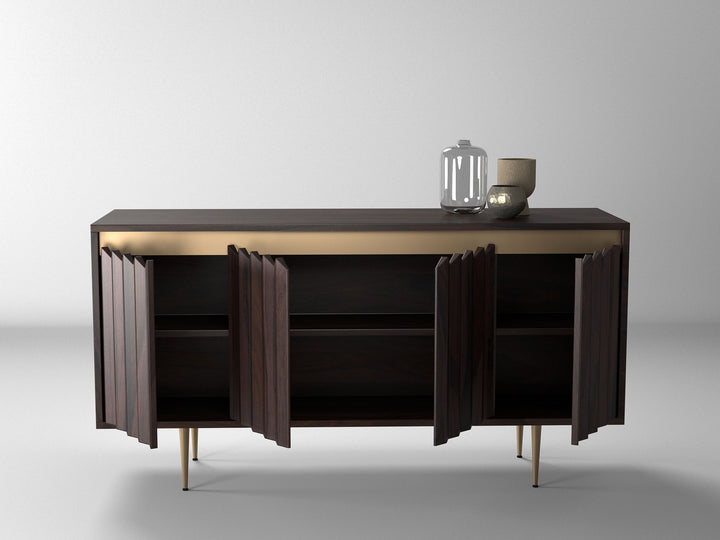 Sideboard, solid sheesham wood and steel, 4 doors