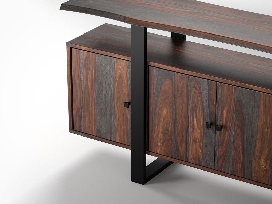 Sideboard, solid sheesham wood and steel, 4 doors