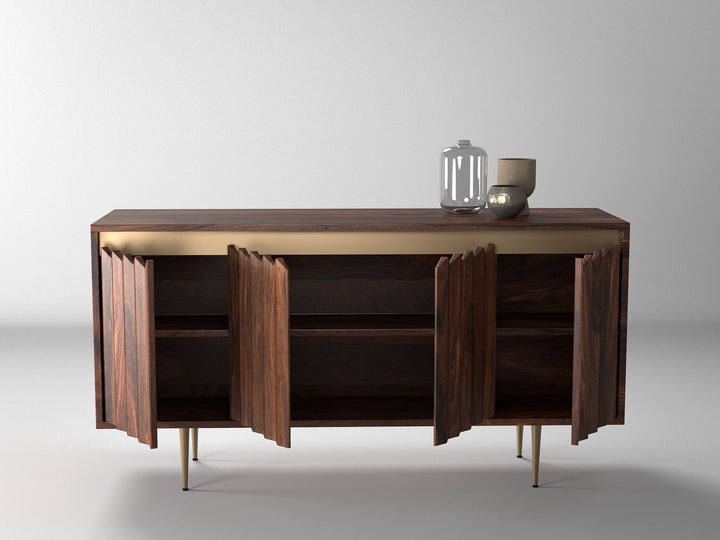 Sideboard, solid sheesham wood and steel, 4 doors