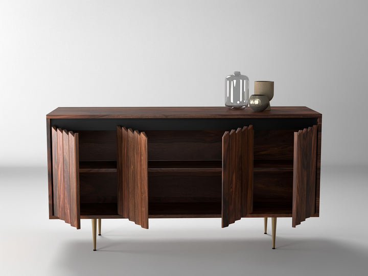 Sideboard, solid sheesham wood and steel, 4 doors