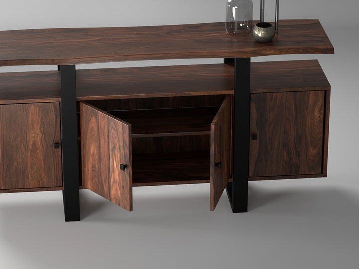 Sideboard, solid sheesham wood and steel, 4 doors