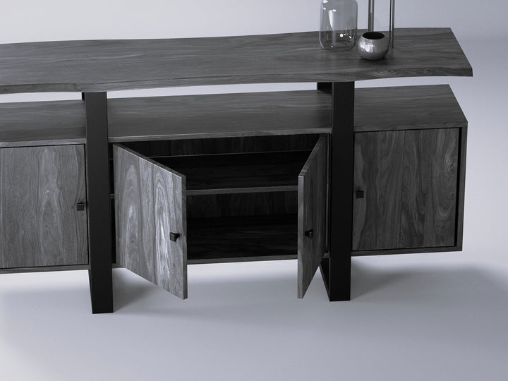 Sideboard, solid sheesham wood and steel, 4 doors