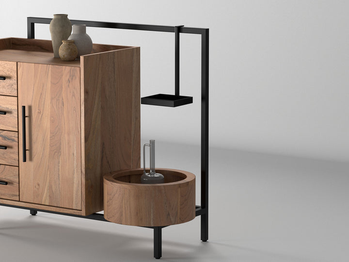 Sideboard, solid acacia wood and steel, 1 door and 4 drawers