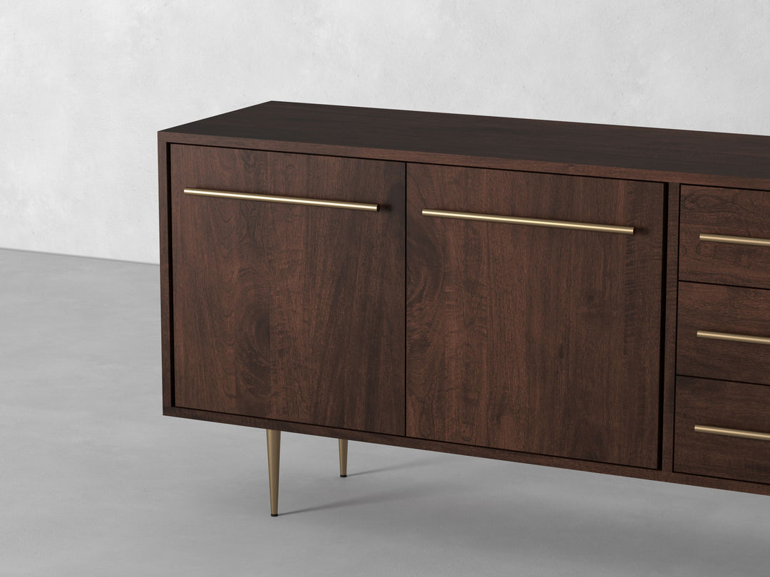 Sideboard with two doors and three drawers made of solid mango wood and carbon steel