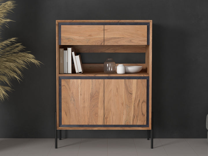 Sideboard with two drawers and two doors made of solid acacia wood and carbon steel