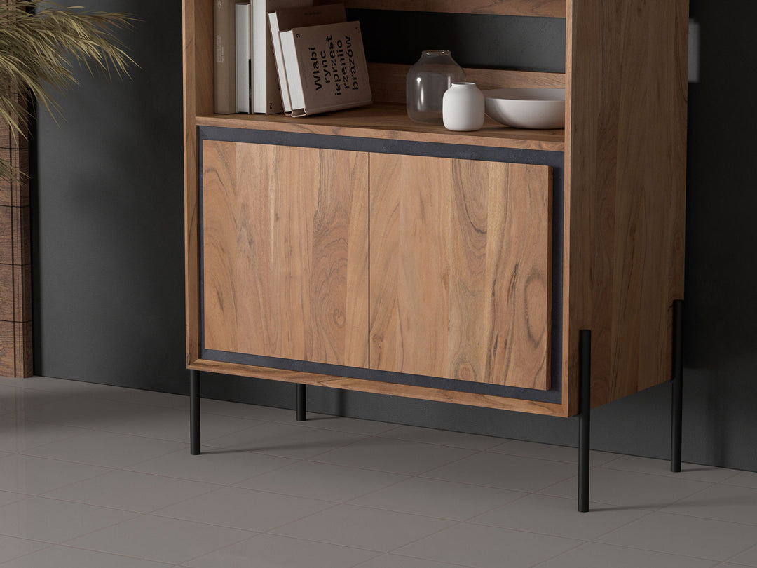 Sideboard with two drawers and two doors made of solid acacia wood and carbon steel