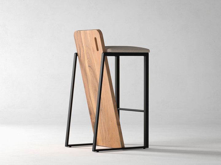 Bar Stool, solid acacia wood and steel