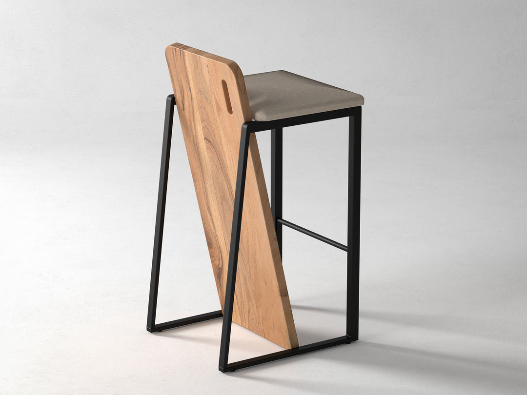 Bar Stool, solid acacia wood and steel