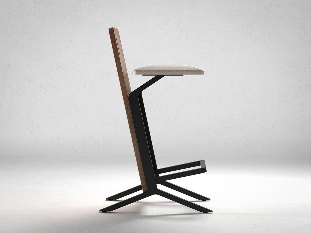 Bar Stool, solid acacia wood and steel