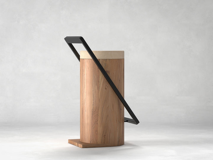 Bar Stool, solid acacia wood and steel