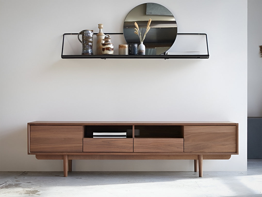 TV unit with two doors and two drawer made of solid acacia wood