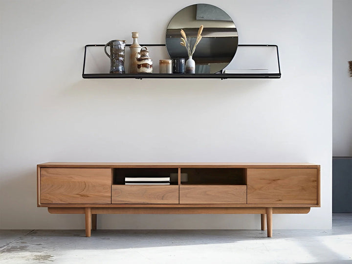 TV unit with two doors and two drawer made of solid acacia wood