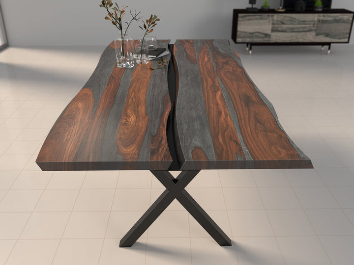 6 Seater dining table made of solid sheesham wood and carbon steel - INMARWAR