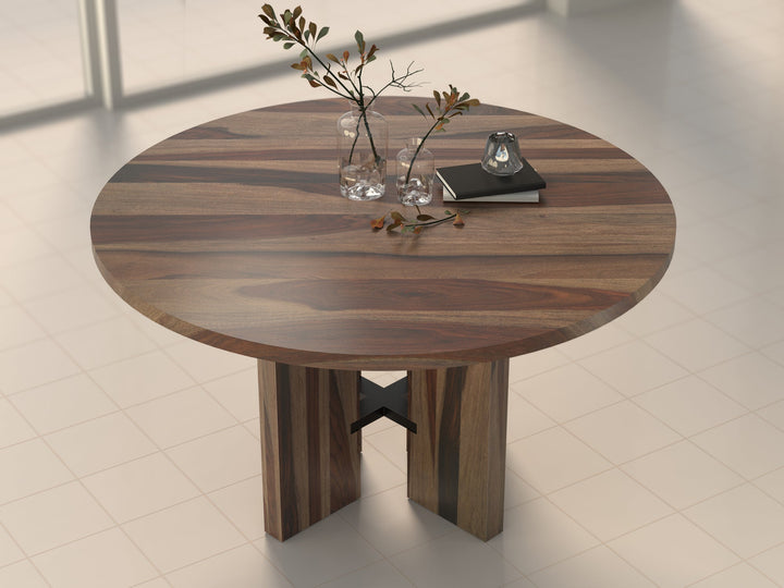 6 Seater dining table made of solid sheesham wood and carbon steel - INMARWAR
