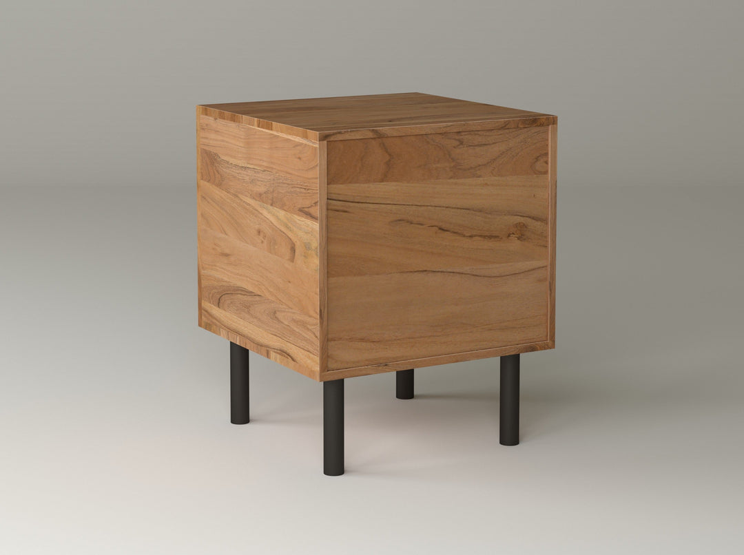 Bedside table with one drawer made of solid acacia wood and carbon steel - INMARWAR