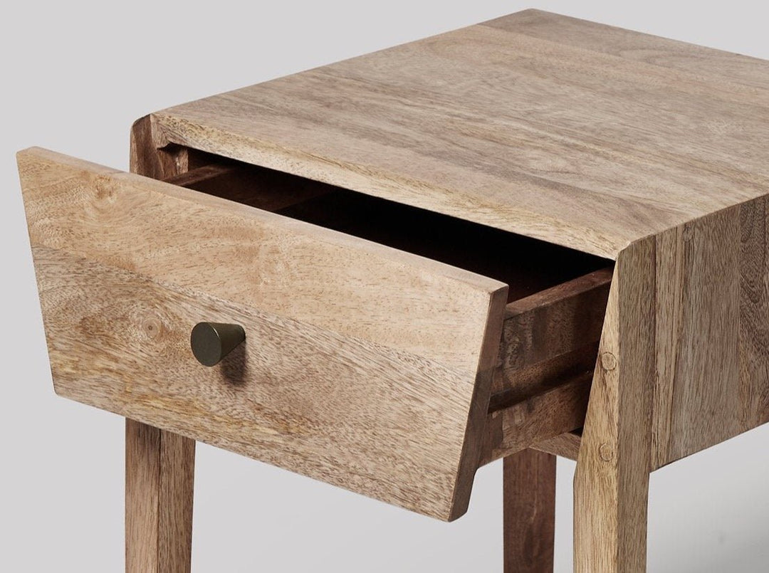 Bedside table with one drawer made of solid mango wood - INMARWAR