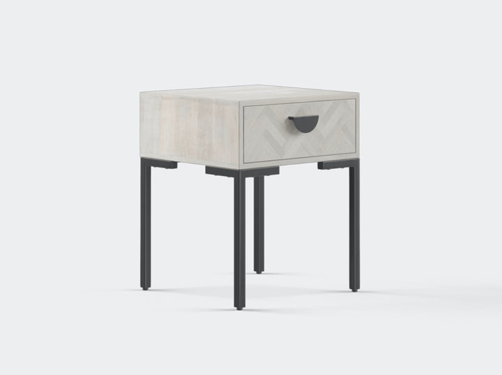 Bedside table with one drawer made of solid mango wood and carbon steel - INMARWAR