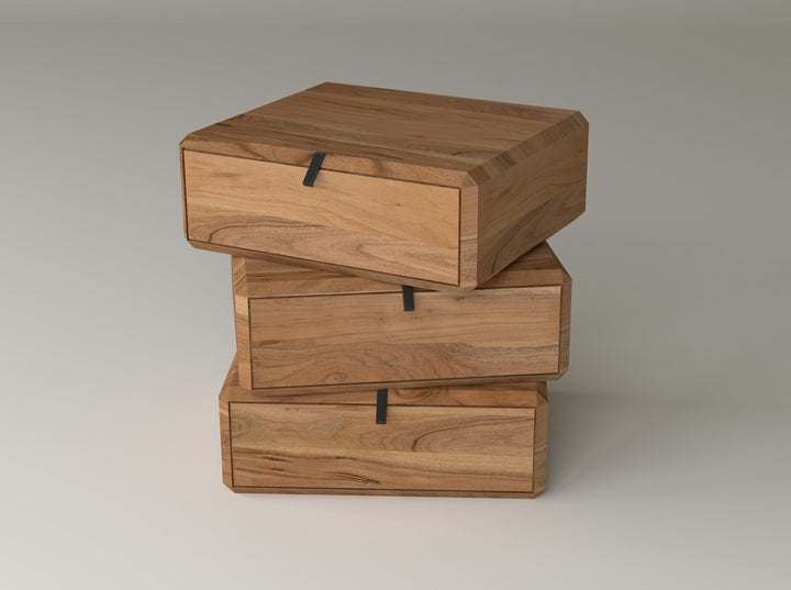 Bedside table with three drawers made of solid acacia wood - INMARWAR