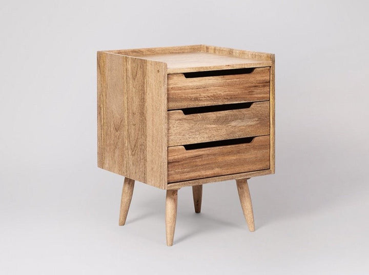Bedside table with three drawers made of solid mango wood - INMARWAR