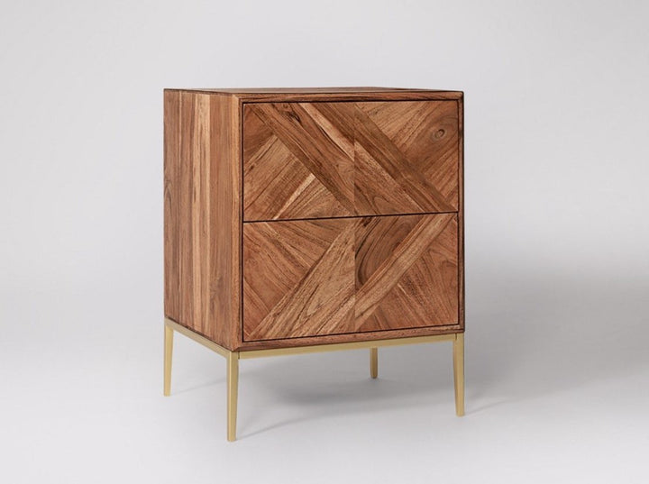 Bedside table with two drawers made of solid acacia wood and carbon steel - INMARWAR