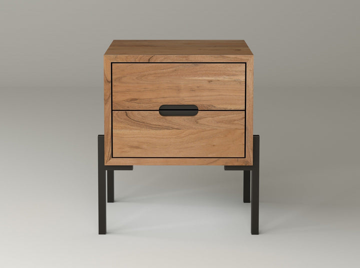Bedside table with two drawers made of solid acacia wood and carbon steel - INMARWAR