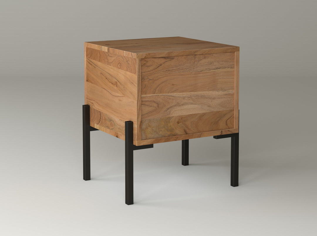Bedside table with two drawers made of solid acacia wood and carbon steel - INMARWAR