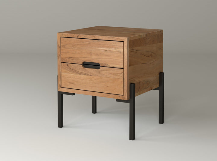 Bedside table with two drawers made of solid acacia wood and carbon steel - INMARWAR