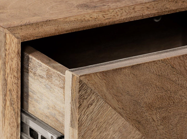 Bedside table with two drawers made of solid mango wood and carbon steel - INMARWAR