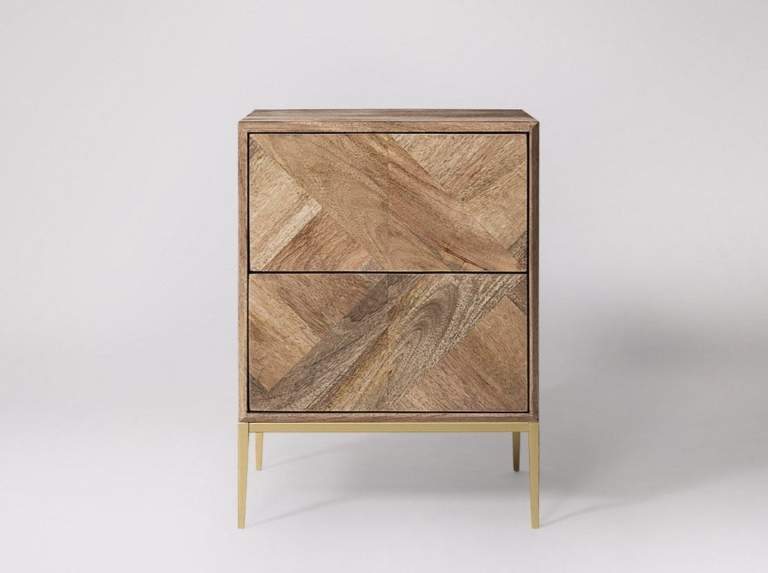 Bedside table with two drawers made of solid mango wood and carbon steel - INMARWAR