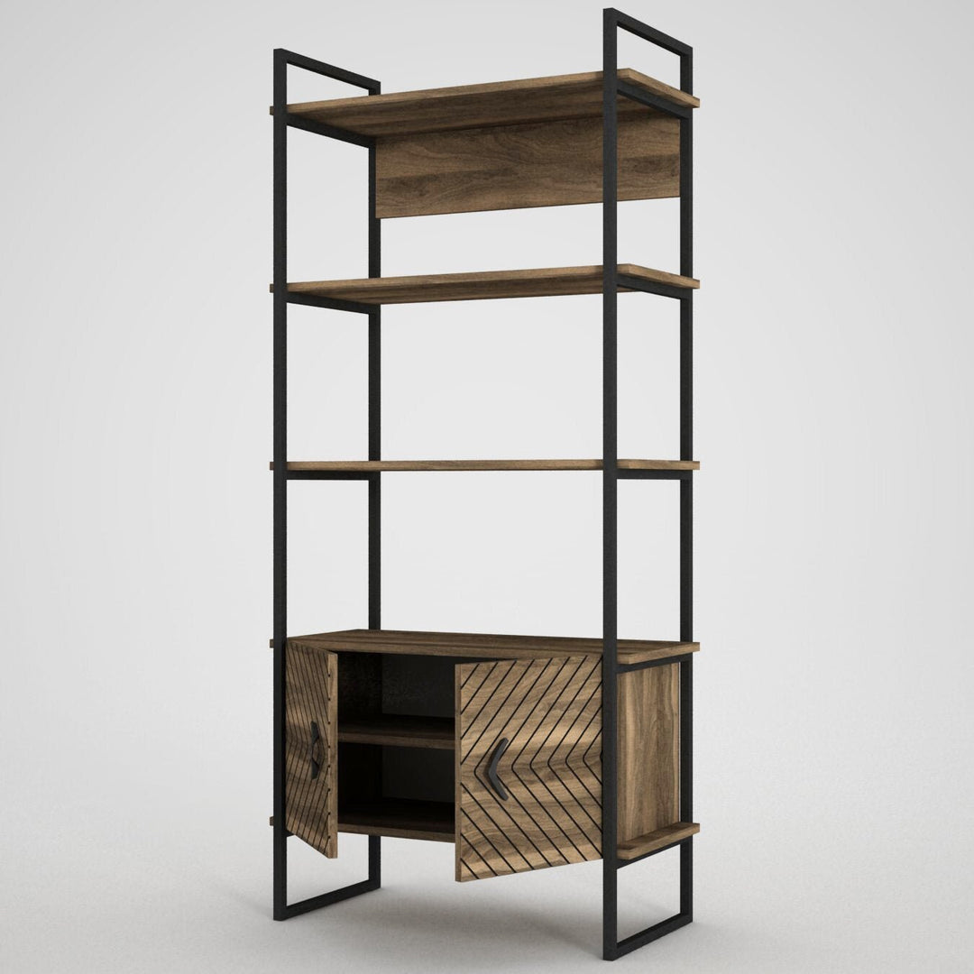 Bookshelf with two doors made of solid mango wood and carbon steel - INMARWAR