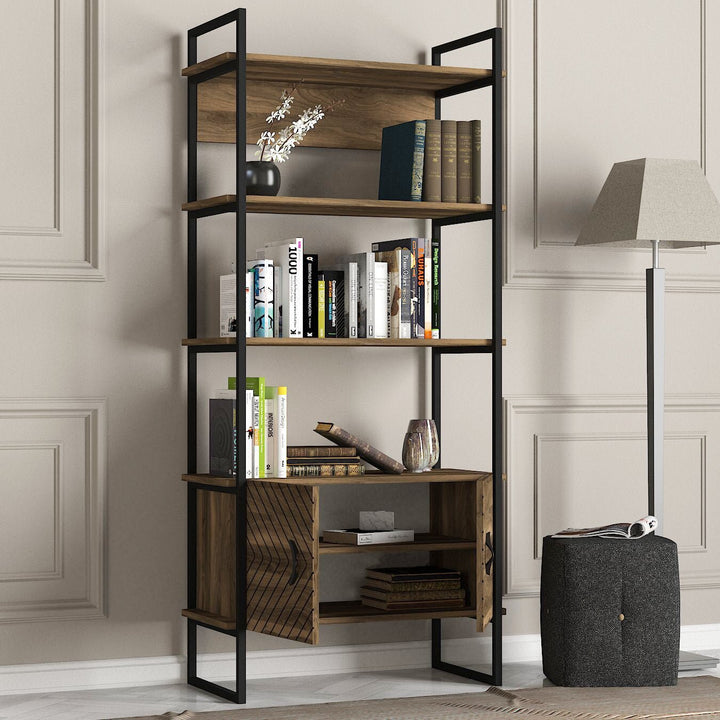 Bookshelf with two doors made of solid mango wood and carbon steel - INMARWAR