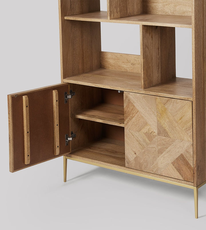 Bookshelf with two doors made of solid mango wood and carbon steel - INMARWAR