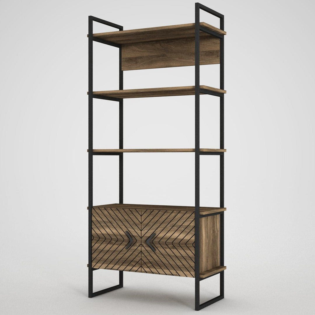 Bookshelf with two doors made of solid mango wood and carbon steel - INMARWAR