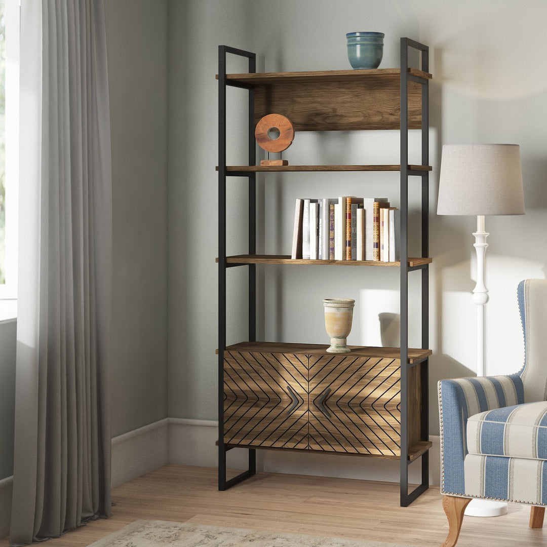 Bookshelf with two doors made of solid mango wood and carbon steel - INMARWAR