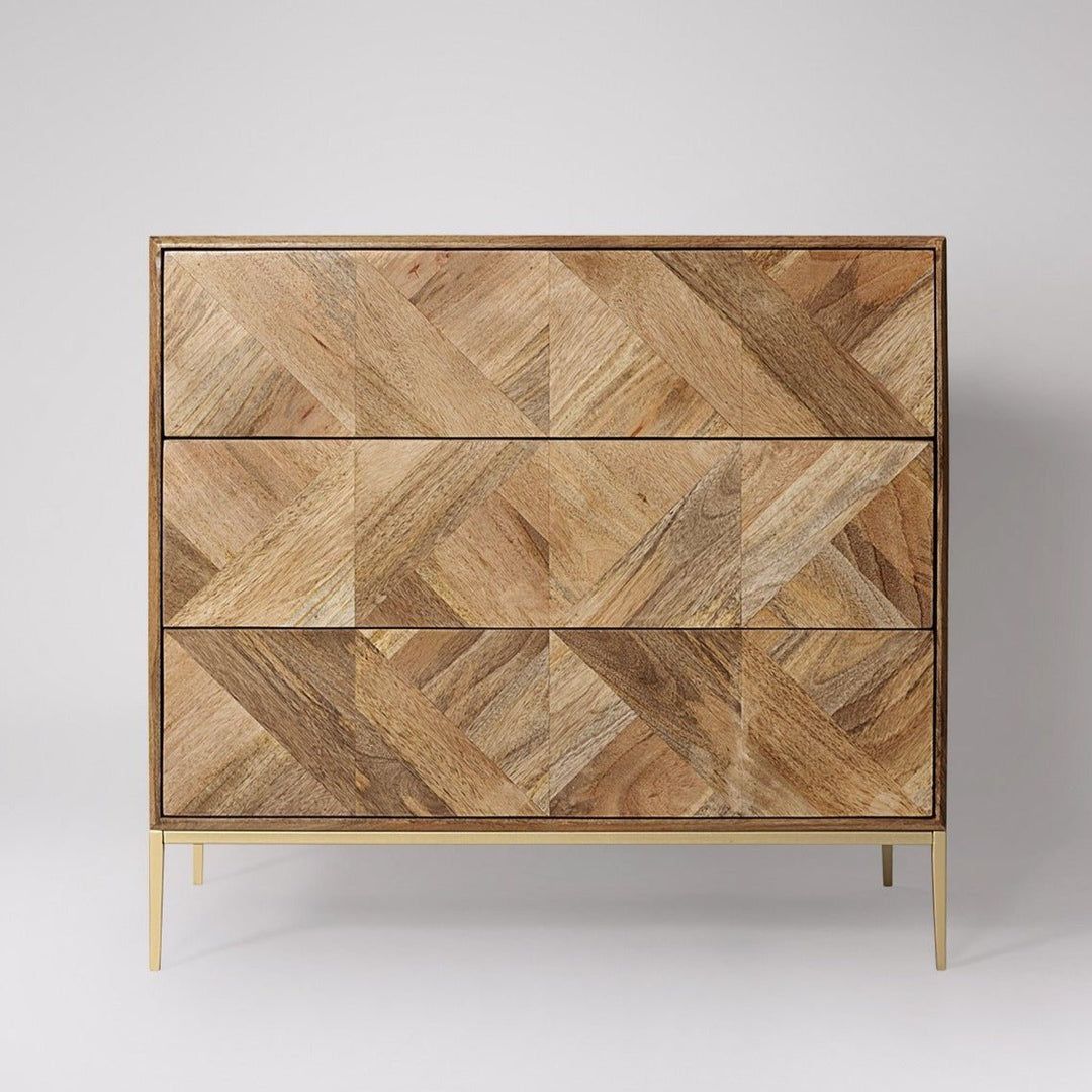 Chest of three drawers made of solid mango wood and carbon steel - INMARWAR