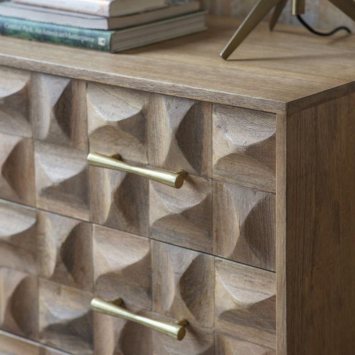Chest of three drawers made of solid mango wood and carbon steel - INMARWAR